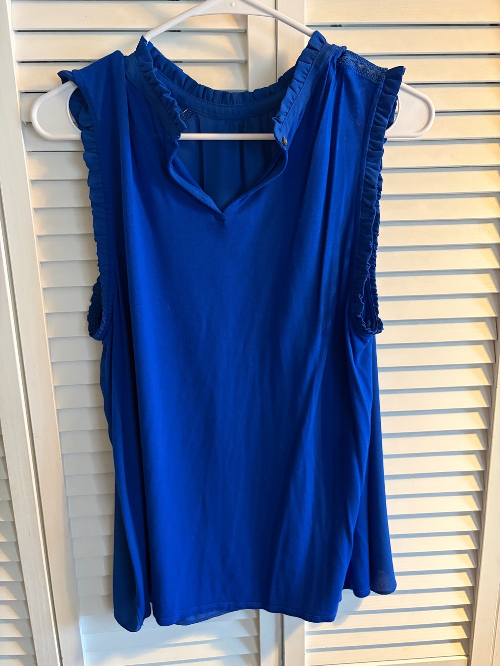 LOFT Royal Blue Ruffle-Trim Sleeveless Top
